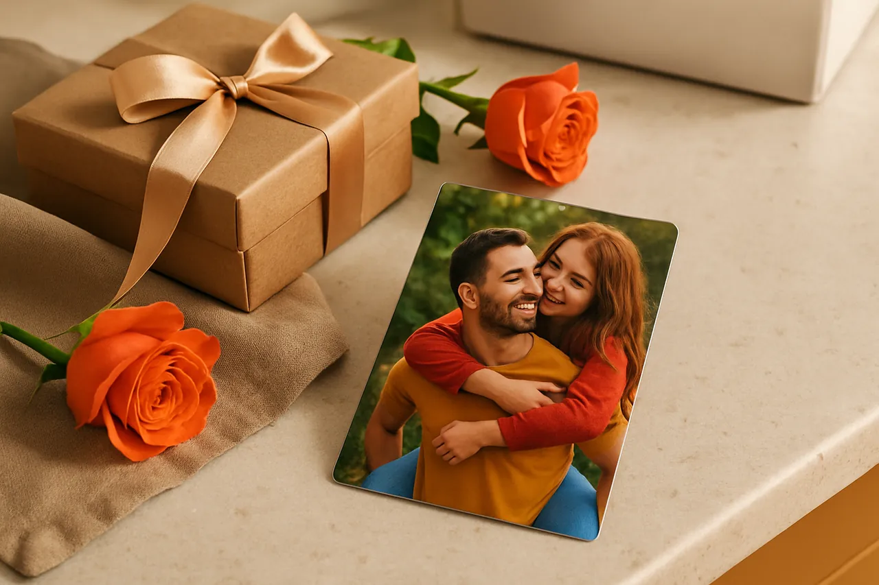 Modern ve sıcak bir ortamda sergilenen kişiye özel foto magnet hediye seti
