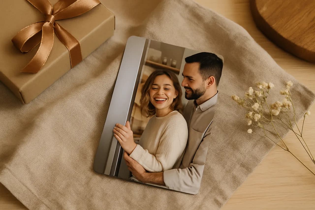 Buzdolabına yerleştirilen kişiye özel foto magnet ve sıcak bir mutfak ortamı