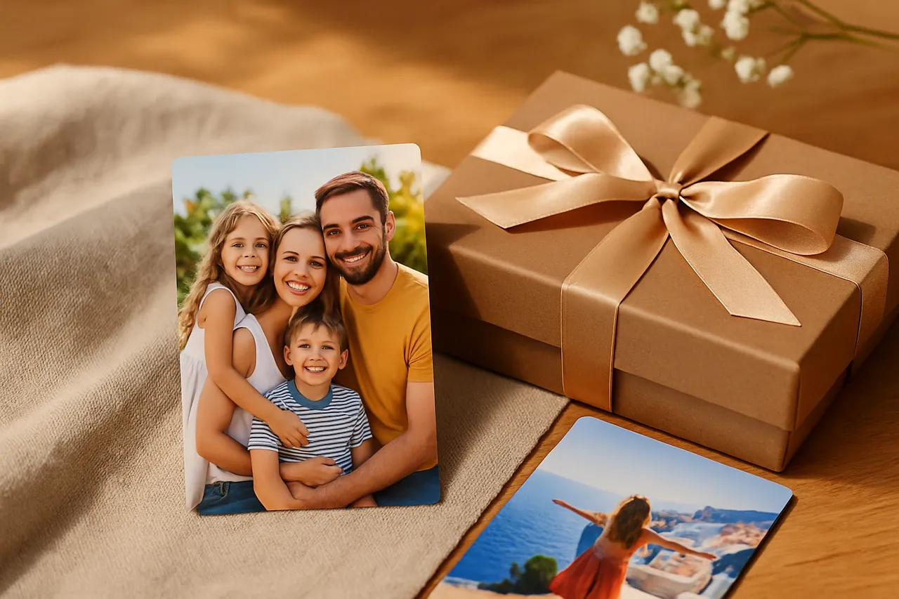 Buzdolabında sergilenen kişiye özel foto magnetler ve aile fotoğrafları