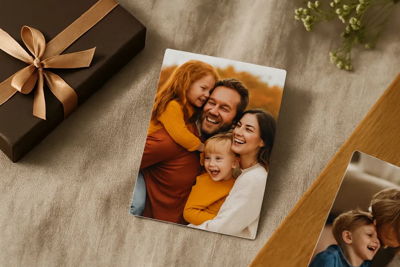 Buzdolabında sergilenen kişiye özel aile fotoğraf magnet seti
